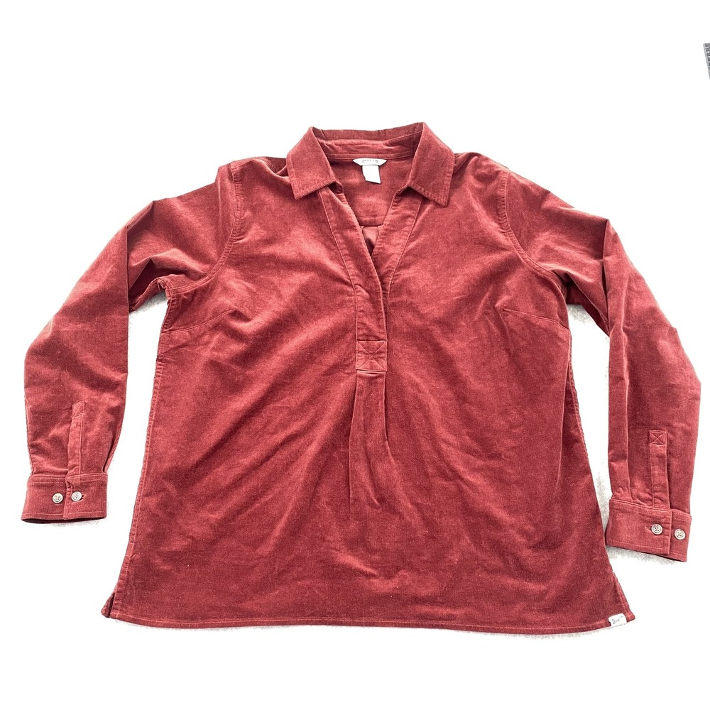 Duluth Trading Co Blouse Womens L Red Corduroy Collared Long Sleeve Tunic Top